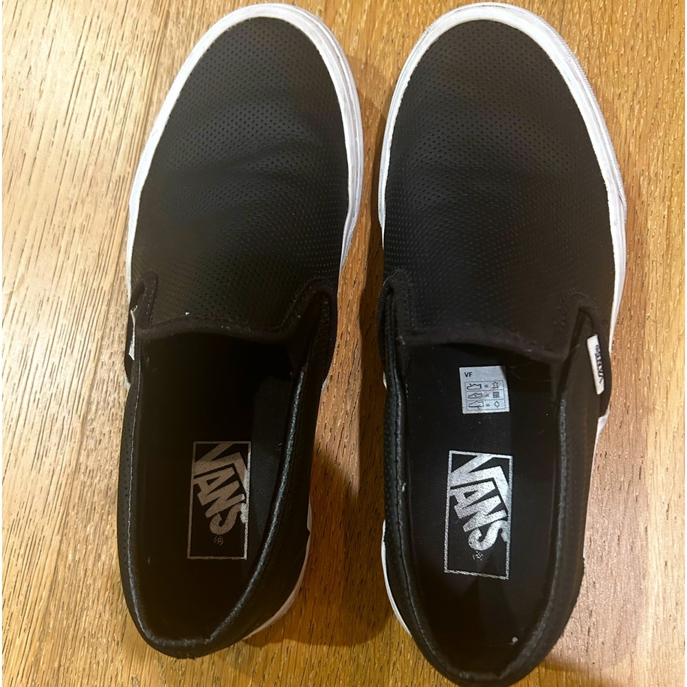 Black leather slip on vans